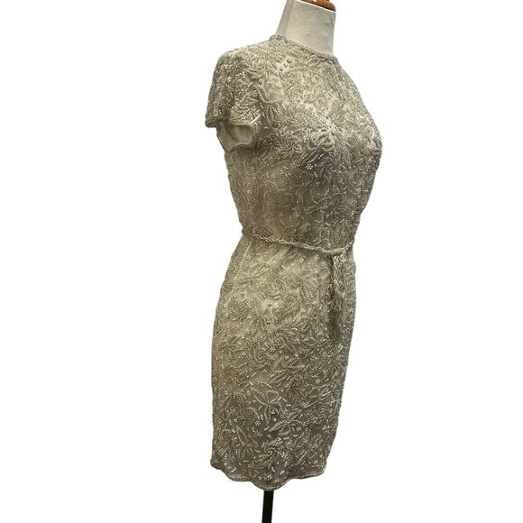 Vintage HandMade in Hong Kong Cream Clear and Pearl Beaded Dress Size 12 - Picture 4 of 9